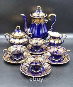 Vintage Lindner Bavaria Tea Coffee Set 11piec Echt Cobalt Paint Gold Germany 80s