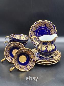 Vintage Lindner Bavaria Tea Coffee Set 11piec Echt Cobalt Paint Gold Germany 80s