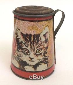 Vintage Litho Tea Set 25 Pc ABC Kitten Coffee 6 Place Settings Tin Ohio Art 1920