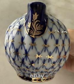 Vintage Lomonosov LFZ Cobalt Net Coffee Set for 6, Hand Painted, Made in USSR