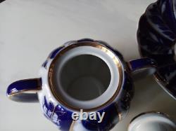 Vintage Lomonosov Porcelain Coffee set for 6 (22) Winter Night 22k gold