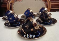 Vintage Lomonosov USSR Set Of 6 Coffee Cups Saucers Cobalt Porcelain Marked LFZ