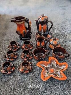 Vintage MID Century Vallauris Fat Lava Design Tea Set Coffee Cups & Saucers