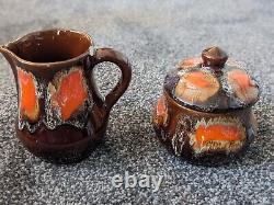 Vintage MID Century Vallauris Fat Lava Design Tea Set Coffee Cups & Saucers