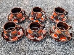 Vintage MID Century Vallauris Fat Lava Design Tea Set Coffee Cups & Saucers