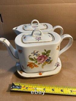 Vintage MZ Coffee and Teapot Set- With Tray Floral Czechoslovakia