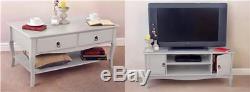 Vintage Maria Grey Ivory Coffee Table & TV Television Stand Unit Set Living Room