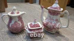Vintage Masons Vista Pink Ironstone Coffee Pot, Sugar Bowl & Pitcher Set