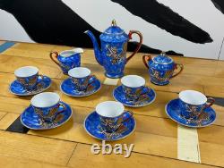 Vintage Meikei China Japan Dragon Tea Set Blue Hand Painted Coffee Set 15 Piece