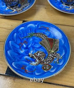 Vintage Meikei China Japan Dragon Tea Set Blue Hand Painted Coffee Set 15 Piece