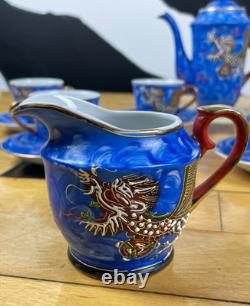 Vintage Meikei China Japan Dragon Tea Set Blue Hand Painted Coffee Set 15 Piece