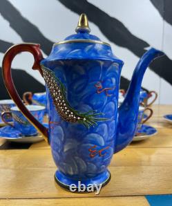 Vintage Meikei China Japan Dragon Tea Set Blue Hand Painted Coffee Set 15 Piece