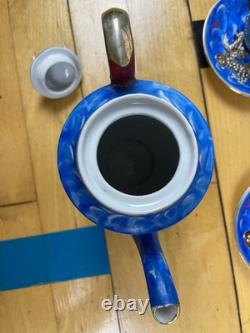Vintage Meikei China Japan Dragon Tea Set Blue Hand Painted Coffee Set 15 Piece