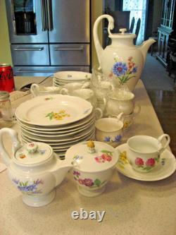 Vintage Meissen Flowers Swan Neck Luncheon Tea/Coffee Set of 12 (minus 1 Saucer)