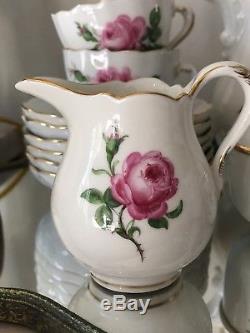Vintage Meissen Handpainted Pink Rose Demitasse Coffee Set 15 pcs FIRST QUALITY