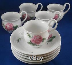 Vintage Meissen Porcelain Pink Rose Chocolate / Coffee Set Porzellan Service