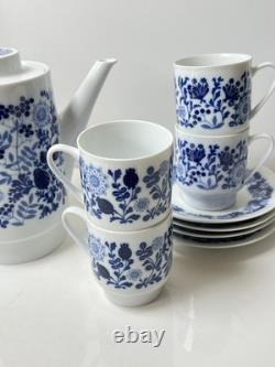 Vintage Melitta Coffee Set White And Blue Porcelain Flowers 1970s