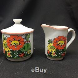 Vintage Mid Century Coffee Set 11pc Stand Pot Mugs China Flower Garden NEW
