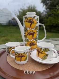 Vintage Mid Century J&G Meakin J & G Coffee Set Original Box Bermuda Sunflower