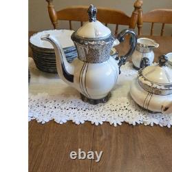 Vintage Mitterteich Bavaria Art Deco Silver Trim Tea Coffee Service Set 30+ pc