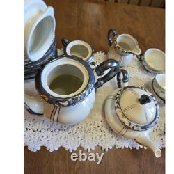 Vintage Mitterteich Bavaria Art Deco Silver Trim Tea Coffee Service Set 30+ pc