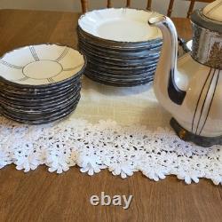 Vintage Mitterteich Bavaria Art Deco Silver Trim Tea Coffee Service Set 30+ pc