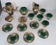 Vintage Murano Coffee Tea Set, Venetian 24k Hand Painted Enamel Green Glass