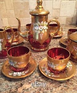 Vintage Murano Venetian Glass Demitasse/Coffee Service for 6 Set