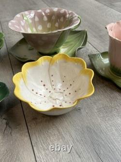 Vintage Mustardseed Moonshine Set of 4 Porcelain Coffee Cups and sugar bowl