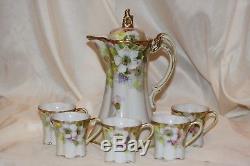 Vintage NIPPON Floral Hand Painted Chocolate Pot Set, Coffee/Teapot with5 Cups