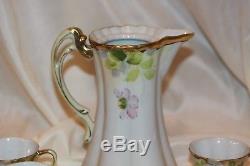 Vintage NIPPON Floral Hand Painted Chocolate Pot Set, Coffee/Teapot with5 Cups