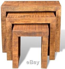 Vintage Nest Of 3 Tables Mango Wood Set Coffee Wooden Lamb Furniture Living Room