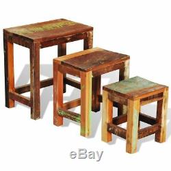 Vintage Nesting Tables Set Retro Reclaimed Wood Side Solid Handmade Coffee