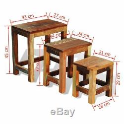 Vintage Nesting Tables Set Retro Reclaimed Wood Side Solid Handmade Coffee