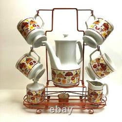 Vintage Nippon Coffee Pot Cup Set With Metal Wire Stand Retro Kitsch Decor