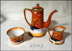 Vintage Noritake Art Deco Coffee Set with Asian Pagoda and Bridge #N1029