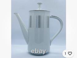 Vintage Noritake Coffee Pot with Lid Isabella 6531 Porcelain White Silver Japan