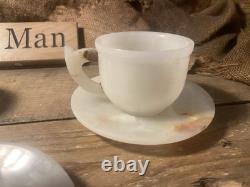 Vintage ONYX Marble Cups And Saucers Set Of 5 Antique Set