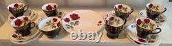 Vintage Old Royal China Black & Gold, Red Rose Bone China 21 Piece Set