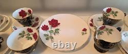 Vintage Old Royal China Black & Gold, Red Rose Bone China 21 Piece Set