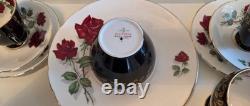 Vintage Old Royal China Black & Gold, Red Rose Bone China 21 Piece Set