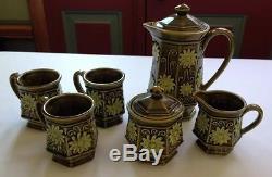 Vintage Olive Green Glazed Japanese Tea Coffee Set 8 Pieces Antique Asian