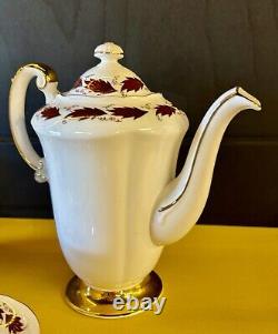 Vintage PARAGON'Elegance' Burgundy Leaves Gold Trim Bone China Coffee Set