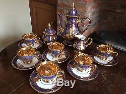 Vintage PERSIAN'Wizv Porselen indigo/gold lustre COFFEE set for 6 S. Derbyshire