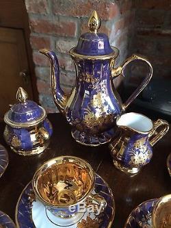 Vintage PERSIAN'Wizv Porselen indigo/gold lustre COFFEE set for 6 S. Derbyshire