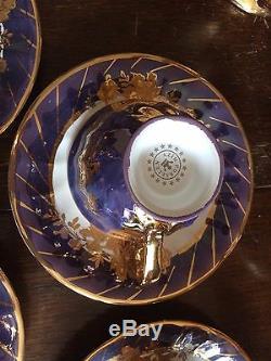 Vintage PERSIAN'Wizv Porselen indigo/gold lustre COFFEE set for 6 S. Derbyshire