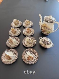 Vintage Palissy Royal Worcester Game Series Coffee Set Pot Cups Saucers 18pc