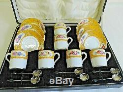 Vintage Paragon Porcelain Rockingham Yellow Coffee Set with 6 Silver Spoons RARE