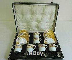 Vintage Paragon Porcelain Rockingham Yellow Coffee Set with 6 Silver Spoons RARE