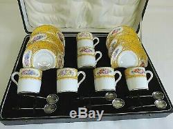Vintage Paragon Rockingham Yellow Porcelain Coffee Set with 6 Silver Spoons RARE